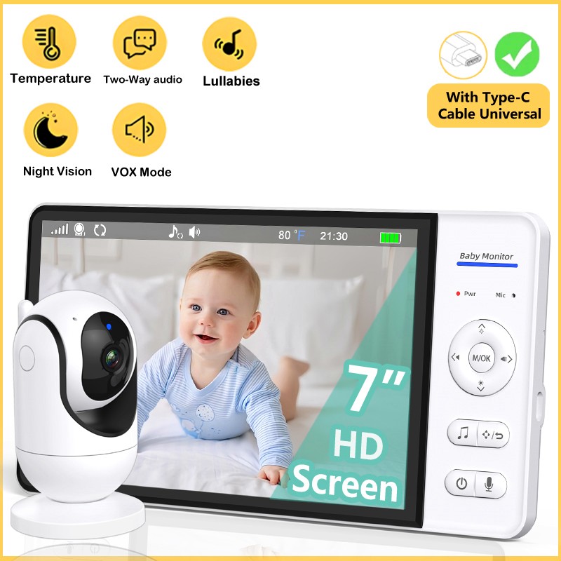 No WiFi 7 Inch Baby Monitor 2- - Audio Music To Video recension och pris