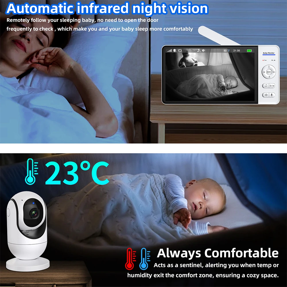 No WiFi 7 Inch Baby Monitor 2- - Audio Music To Video recension och pris